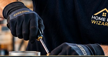 Gloved hands working with a screwdriver